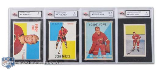 Gordie Howe, Bobby Hull & Stan Mikita Graded Card Lot of 4