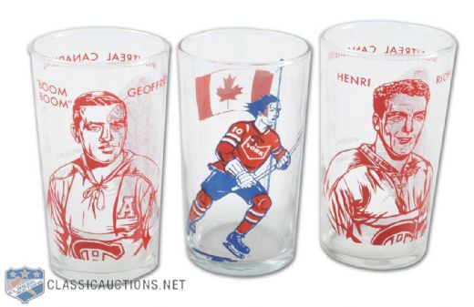 York Peanut Butter Hockey Glass Collection of 3, Including 1960-61 Richard & Geoffrion