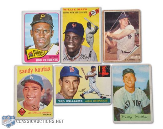 Baseball Superstar Card Collection of 6 Including Mantle, Mays & Williams