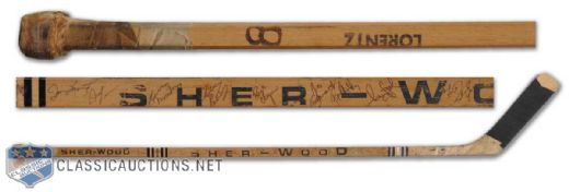 1974-75 Jim Lorentz Buffalo Sabres Game-Used Stick Signed by 21 Including Crozier, Robert, Martin & Perreault