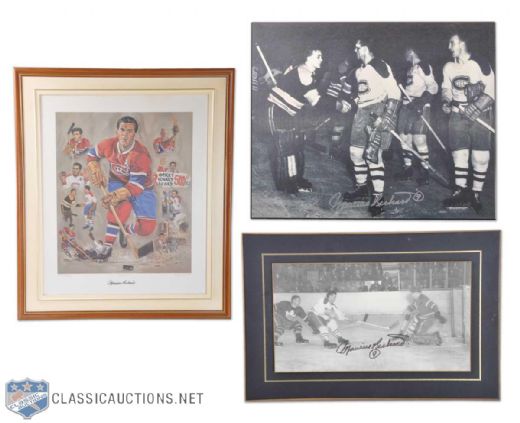Maurice Richard Framed Collection of 5 Featuring 3 Signed, Including Huge Michel Lapensee "Rocket" Lithograph (37" x 32")