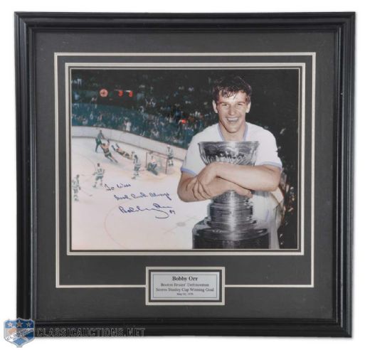 Bobby Orr Framed Signed Jersey & Framed Signed Photo with Stanley Cup