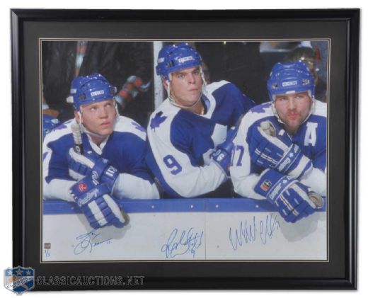 Hound Line Triple Signed Toronto Maple Leafs 30x40 Ltd Edition Framed Photo Display