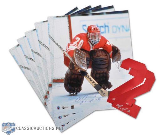 Vladislav Tretiak Collection of 5 Signed 20x24 Photos & 2 Signed Jersey Numbers