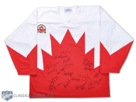 1972 Canada-Russia Series Team Canada Jersey Signed by 19, Including Yvan Cournoyer, Tony Esposito & Harry Sinden