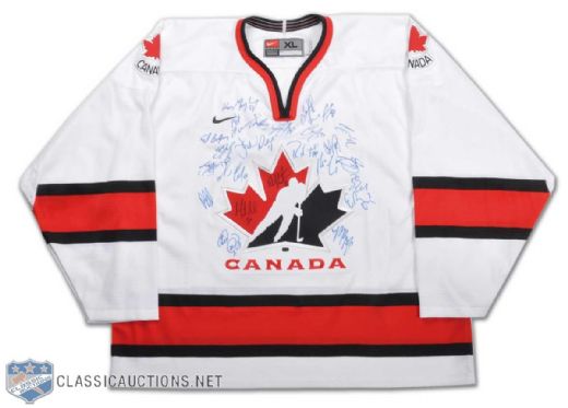 2002 Olympics Gold Medal Team Canada Team Signed Jersey Featuring Gretzky & Lemieux