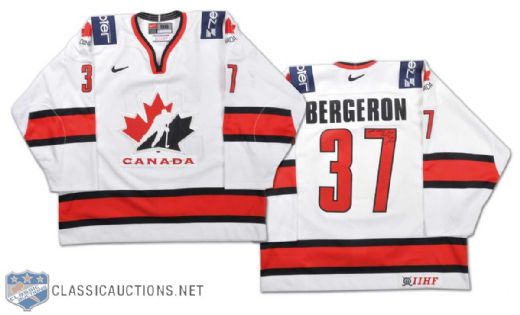 2004 World Hockey Championship Patrice Bergeron Signed Team Canada Game-Worn Jersey