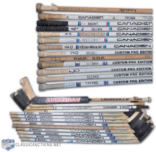 Chicago Black Hawks Game-Used Stick Collection of 13, Including 1983-84 Team-Signed Keith Fox Stick Featuring Tony Esposito & Denis Savard