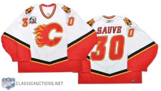 2005-06 Philippe Sauvé Calgary Flames Game-Worn Jersey with 25th Anniversary Patch