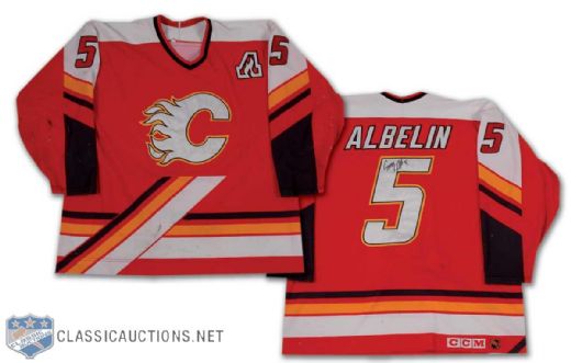 Tommy Albelin Autographed 1997-98 Calgary Flames Game-Worn Road Jersey