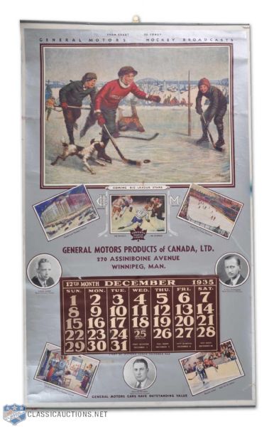 Rare 1935 General Motors Hockey Calendar (28 1/2" x 17")