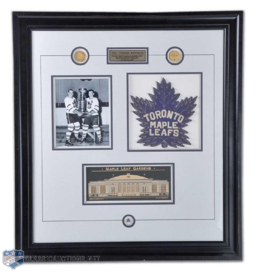 1951 Ted Kennedy Toronto Maple Leafs Jersey Team Crest from Stanley Cup Finals Framed Montage (34 1/2" x 31 1/2")