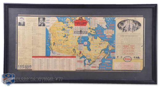 Rare 1950-51 Esso "Hockey Map of Canada" Framed Proof Poster (24 1/2" x 47")