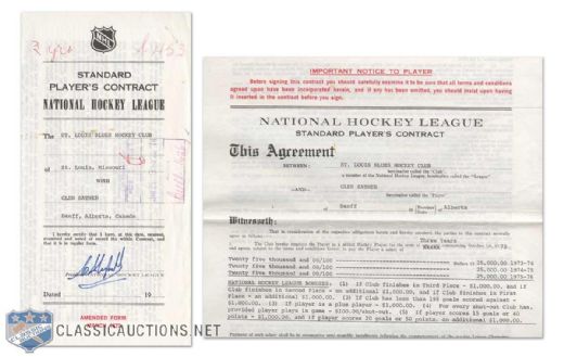 Glen Sather Mid-1970s Official NHL Document Collection of 8, Featuring 1973-76 St. Louis Blues NHL Contract Signed by Sather, Campbell & Solomo