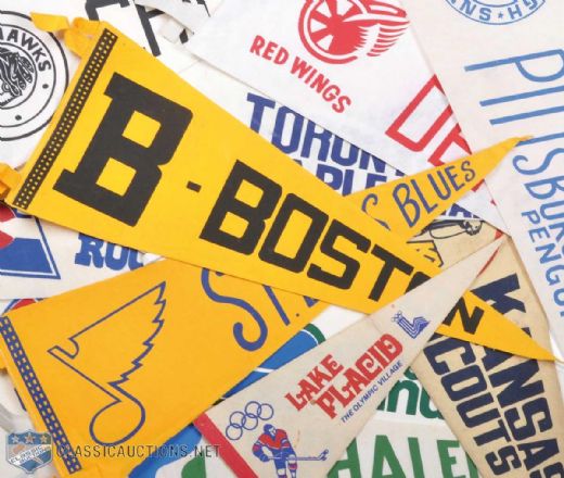 1970s & 1980s Sport Pennant Collection Featuring 38 Hockey