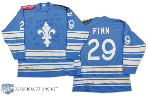 2010 Montreal-Quebec Reality TV Series Steven Finn Game-Worn Team-Signed Jersey Featuring Michel Goulet and Michel Bergeron