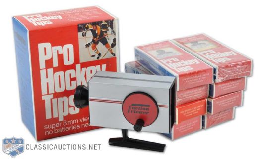 1970s Pro Hockey Tips Super 8mm Film Cartridge and Viewer Collection of 9