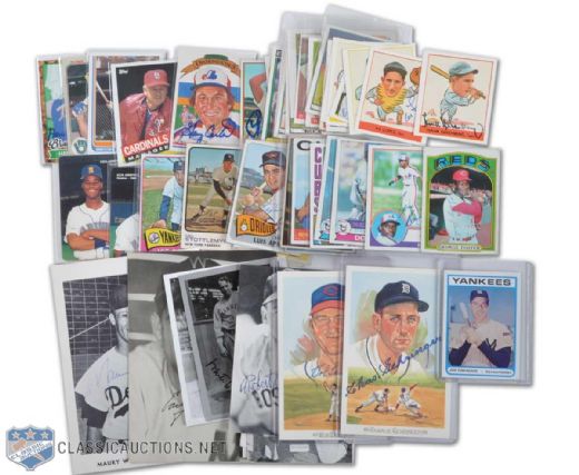 Signed Baseball Card, Postcard & Photo Collection of 63 Featuring Musial, Feller, Aaron & More HOFers!