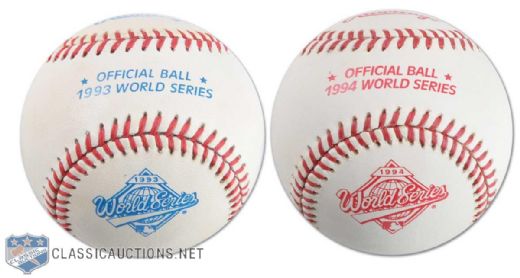 1993 & 1994 World Series Official Rawlings Baseball Collection of 7 Boxes of a Dozen Each (Total of 84 Baseballs)