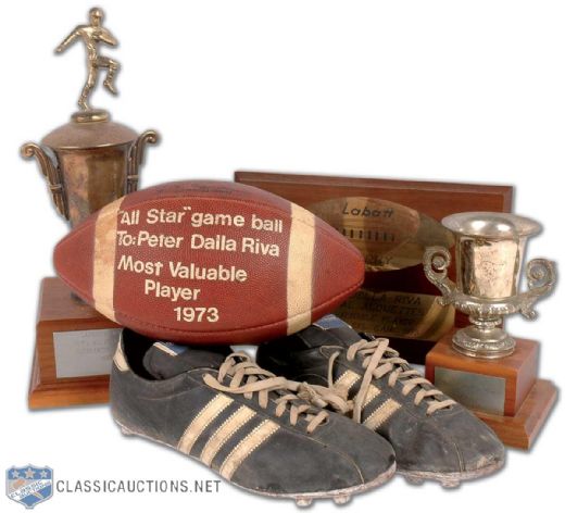 Peter Dalla Rivas 1973 CFL All-Star Game Memorabilia Collection, Including MVP Trophy, Game Ball and Football Cleats