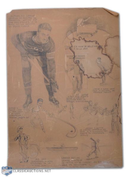 1920s/1930s Alfred "Pit" Lepine Montreal Canadiens Original Artwork (31" x 22")
