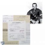 Jacques Plante New York Rangers Document Collection Including Loan Agreement Dual-Signed By HOFer Emile Francis