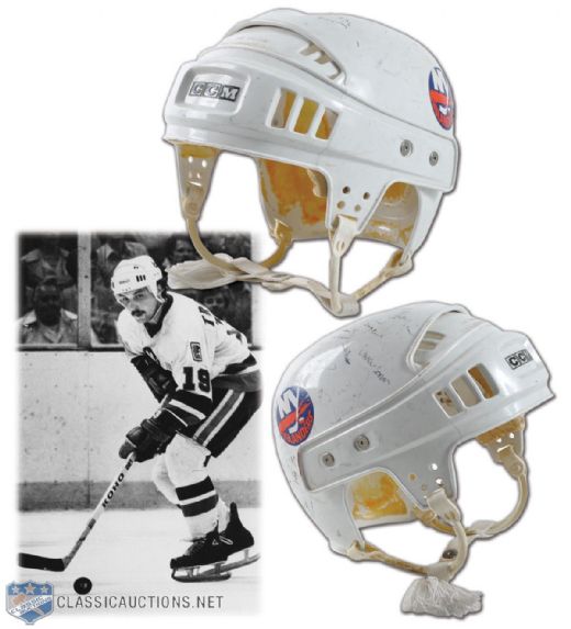 Bryan Trottier Late-1970s New York Islanders Game-Worn Team-Signed Helmet