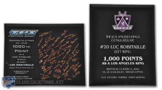 Luc Robitailles 1,000th Los Angeles Kings Point Plaque, Collection of 2