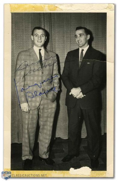 Jacques Plante & Dickie Moore Early-1960s Vintage Signed Real Photo Postcard (5 1/2" x 3 1/2")