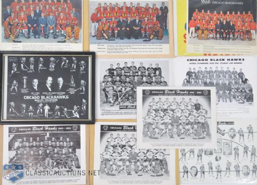 Chicago Black Hawks 1934 - 1969 Team Photo Collection of 10, Including 1934 and 1961 Stanley Cup Champions