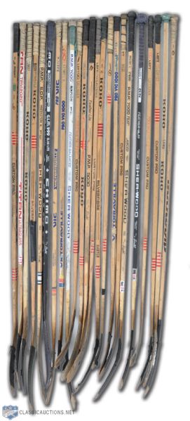 Edmonton Oilers Game-Used Stick Collection of 23 Featuring Early 1980s Coffey and Messier