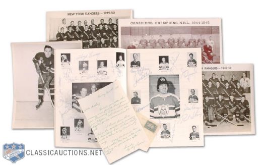 Buddy OConnor Photos and Signed Items Collection, Featuring Team-Signed Montreal Canadiens Old Timers Program Autographed by 20, Including Toe Blake, Maurice Richard & John Ferguson