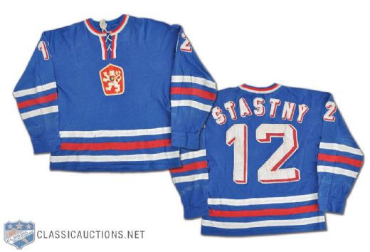 1972 Bohuslav Stastny Czechoslovakia Game Worn Jersey Very Possibly Worn Against Team Canada in Prague