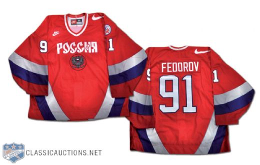 Sergei Fedorovs Team Russia 1996 World Cup of Hockey Game-Issued Jersey