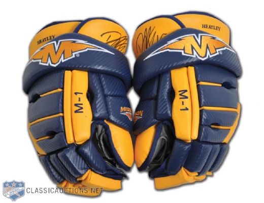Dany Heatleys Autographed Game-Used Atlanta Thrashers Gloves and Rookie Stick