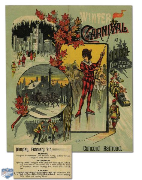 1887 Montreal Winter Carnival Program with MAAA, McGill, Victorias, Silver Seven and Crystals Hockey Matches