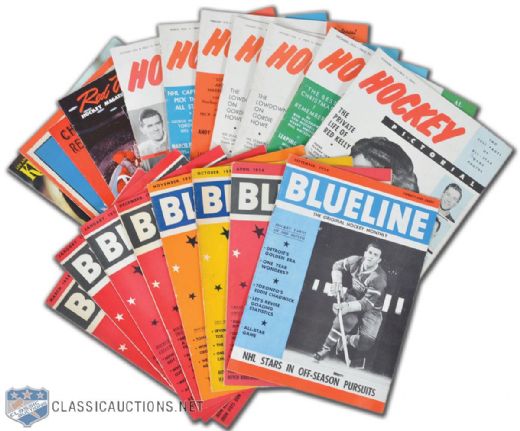 Vintage Hockey Publications Collection of 20 with 1950s Blueline and Hockey Pictorial Magazines 