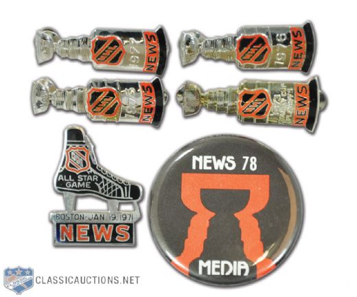 1970s NHL Stanley Cup and All-Star Game Press Pins Collection of 6 