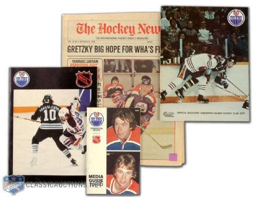 Wayne Gretzky First WHA & NHL Seasons Collection of 4, Including 1978 Hockey News & 1979-80 Edmonton Oilers Media Guide