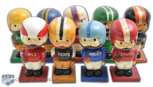 1960s CFL Nodders With Wooden Square Base Collection of 9