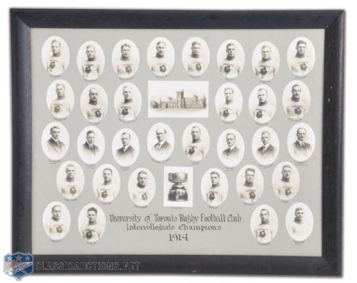 University of Toronto Rugby Football Club 1914 Intercollegiate Champions Framed Team Photo 