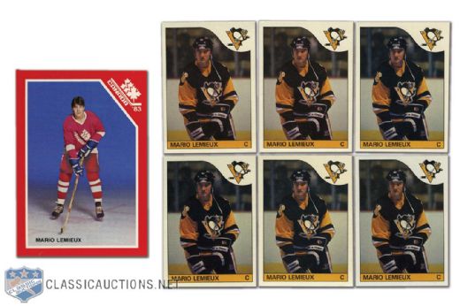 Mario Lemieux 1985-86 O-Pee-Chee (5) and Topps (1) Rookie Card Collection and 1983 Team Canada Postcard