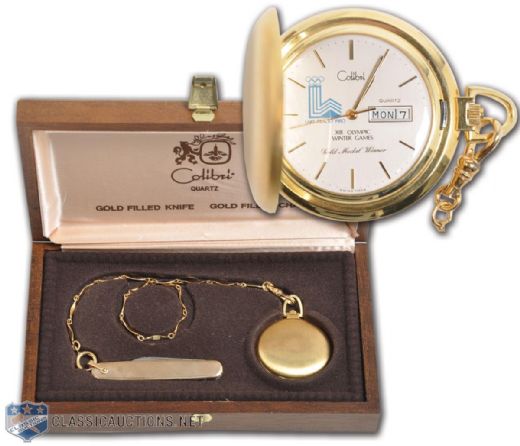 Ken Morrows 1980 Olympic Colibri Gold Medal Winner Pocket Watch in Case