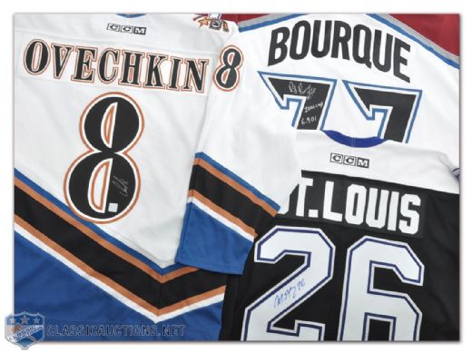 Alexander Ovechkin, Ray Bourque & Martin St. Louis Signed Jersey Collection of 3