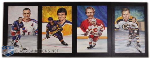 Marcel Dionne, Lanny McDonald, Harry Howell & Bill Quackenbush <br>Collection of 4 Hockey Hall of Fame Original Paintings by Doug West