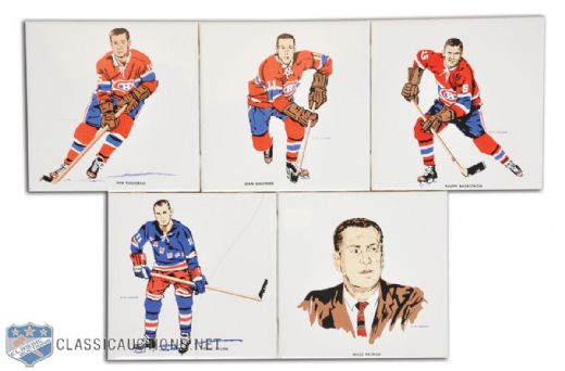 1962-63 H.M. Cowan/Screenart Canadiens & Rangers Tiles Collection of 5