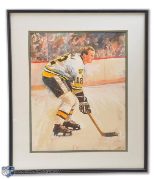 Wayne Cashmans Boston Bruins Framed Painting Gifted by Bruins for his 1,000th Game