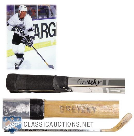 Wayne Gretzkys Early-1990s Los Angeles Kings Signed Game-Used Easton Stick Gifted to Petr Klima