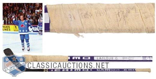 Guy Lafleurs March 31, 1991 Signed Chimo Game-Used Stick from Last NHL Game!