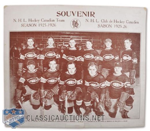 Montreal Canadiens 1925-26 Rare Paper Stock Team Photo (12" x 14 1/2")